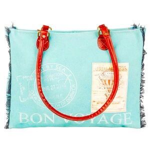 Bon Voyage Canvas Turquoise Tote Bag
